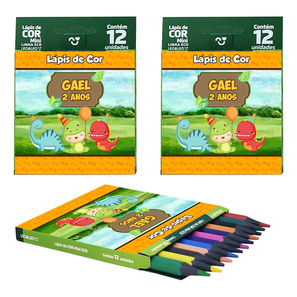 10 Lápis de Cor com 12 Cores Lápis de Colorir Lembrancinha Aniversário Personalizado Dinossauro Baby