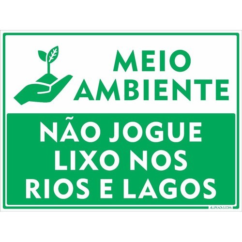 Placa Meio Ambiente Não Jogue Lixo Nos Rios 30x20cm Alumínio