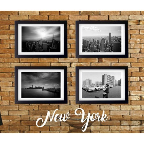 Kit Quadros Preto & Branco Cidades Nova York Com Moldura