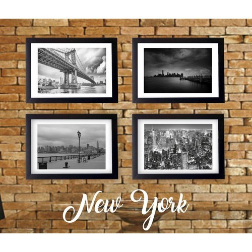 Kit Quadros Decorativos Preto Branco Cidades New York Moldur