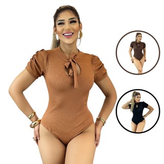 Kit 3 Body Feminino de Malha Ribana Princesinha Cores: Caramelo, Preto e Marrom, Glamour e Luxo Jeans