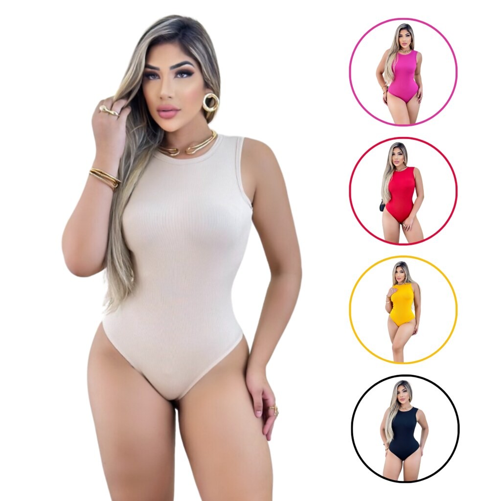 Kit 3 Body Feminino Malha Ribana Regata Lisa, Glamour e Luxo Jeans