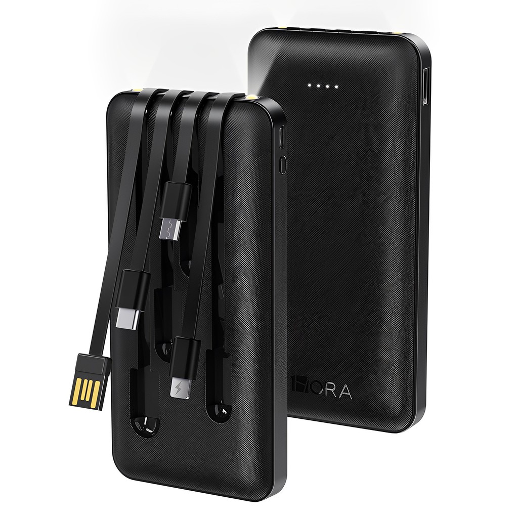 Portátil Carregador da 1Hora Power Bank com 4 Cabos Preto