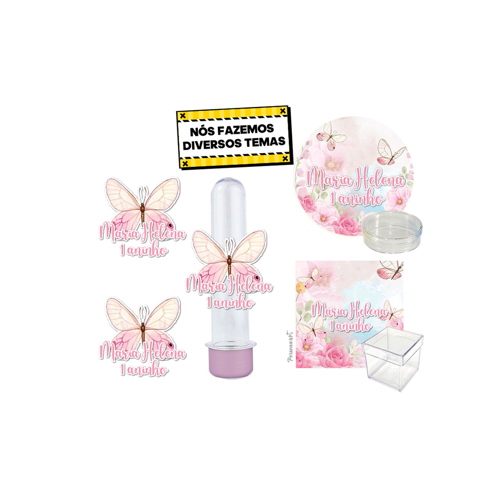 Kit Festa 60 Rótulos Adesivos e apliques Aplique Tag Topper  Kit Festa Infantil 3d Tubete  Borboleta Rosa Aquarela em Oferta na Shopee