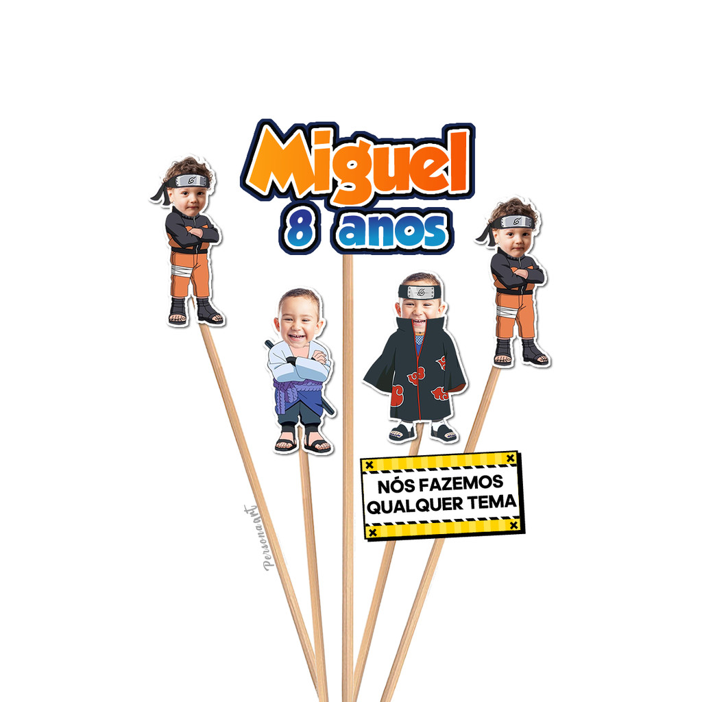 Topo de Bolo Aplique Topper de bolo Personalizado Toppers com Foto decoração rostinho Naruto Foto