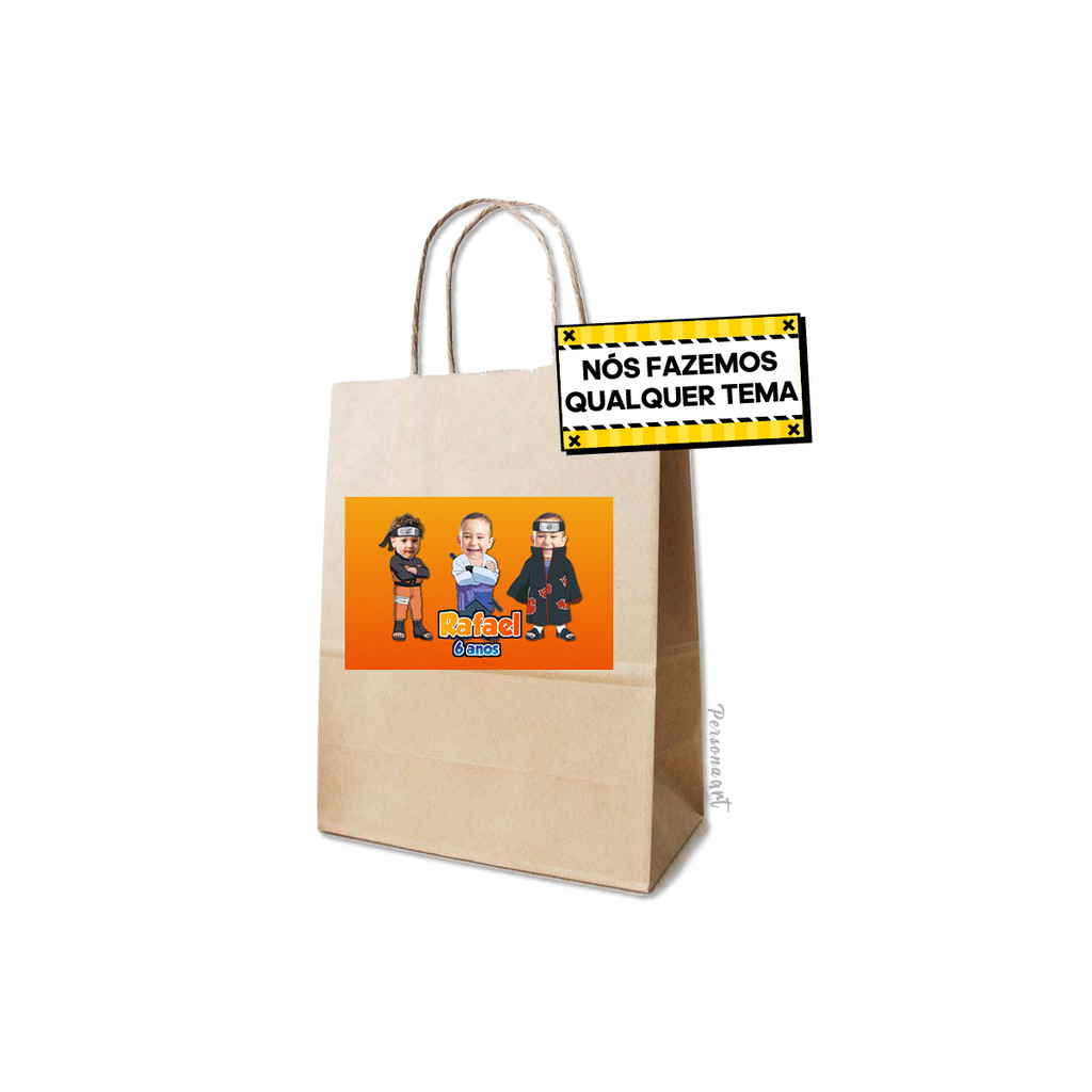 12 Rótulos Adesivos para Sacola Kraft Personalizado Toppers com Foto decoração rostinho Naruto Foto