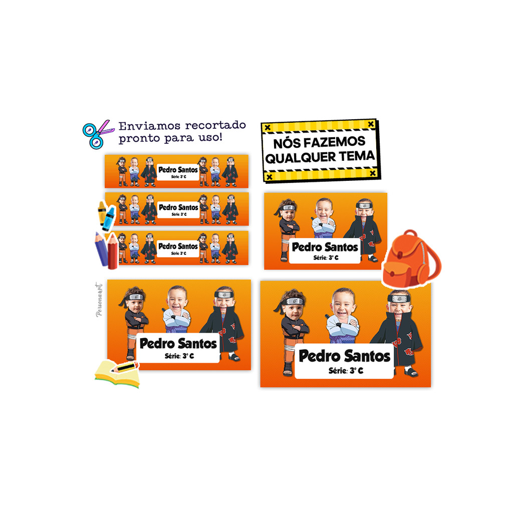 40 Etiqueta Adesiva material escolar Personalizado Toppers com Foto decoração rostinho Naruto Foto