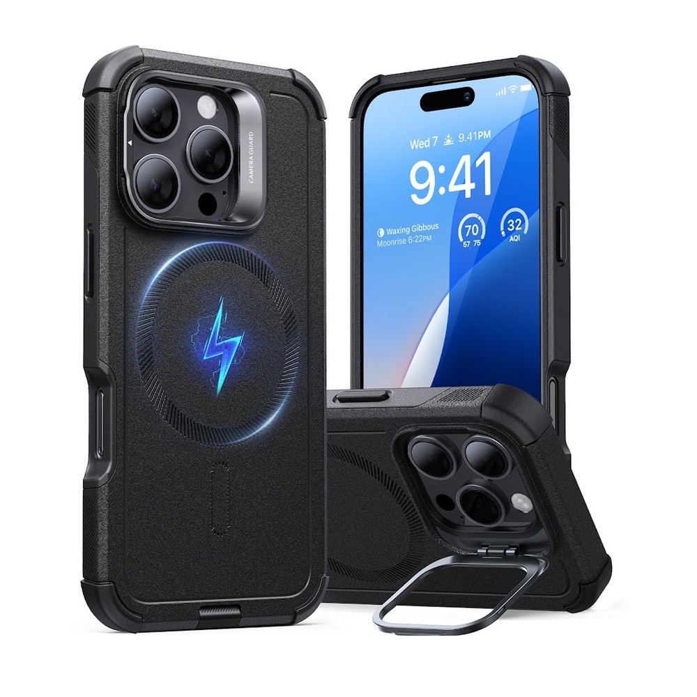 Capa iPhone 16 Pro Esr Cyber Armor Suporte Stash Preta em Oferta na Shopee