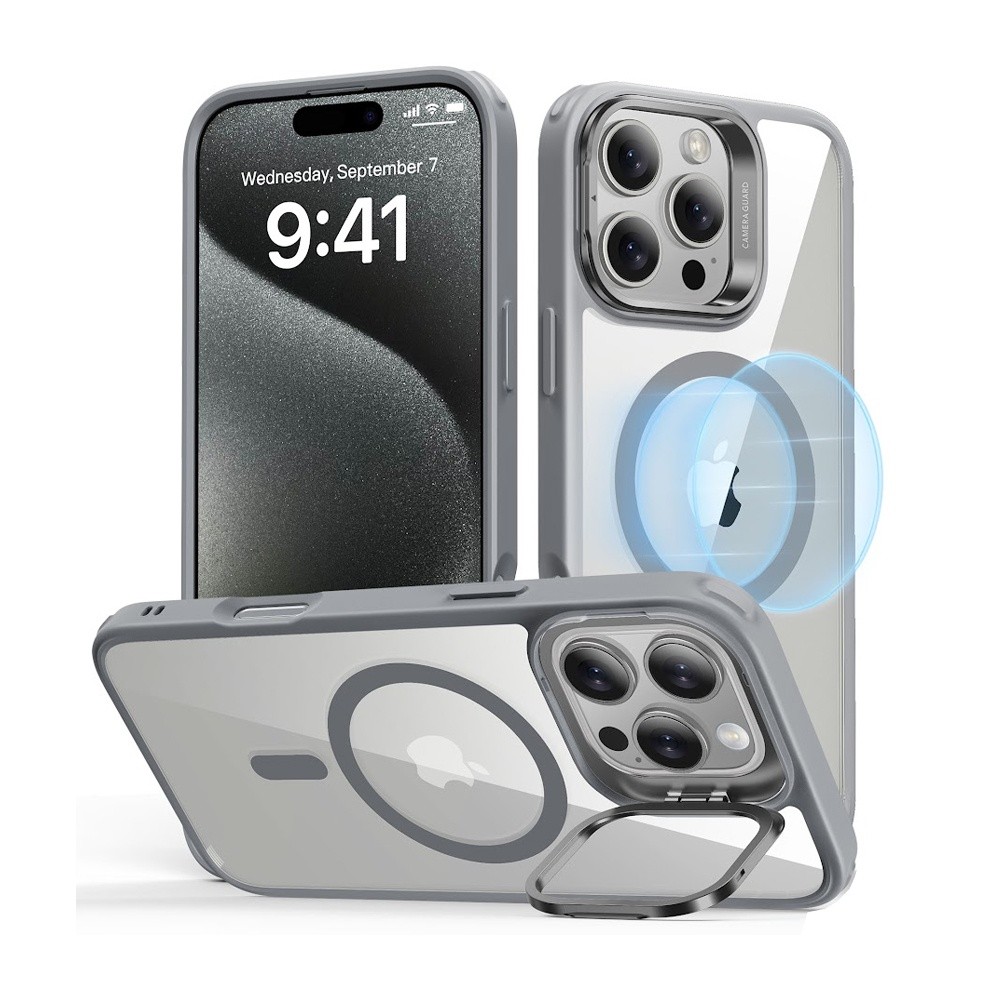 Capa iPhone 16 Pro Max Esr com Suporte Stash Cinza Clear em Oferta na Shopee