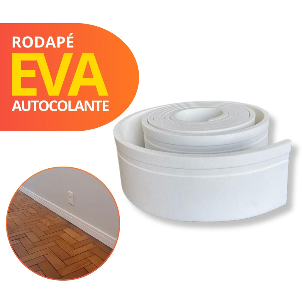 Rodapé EVA Autocolante 7cm Branco Rolo 3M Flexível Parede
