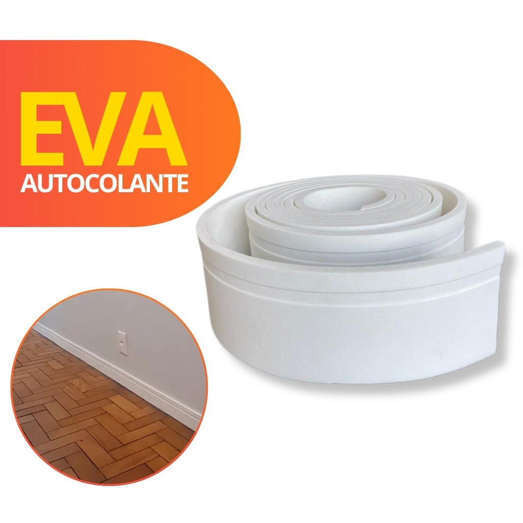Rodapé EVA Autocolante 10cm Branco Rolo 9M Flexível Parede