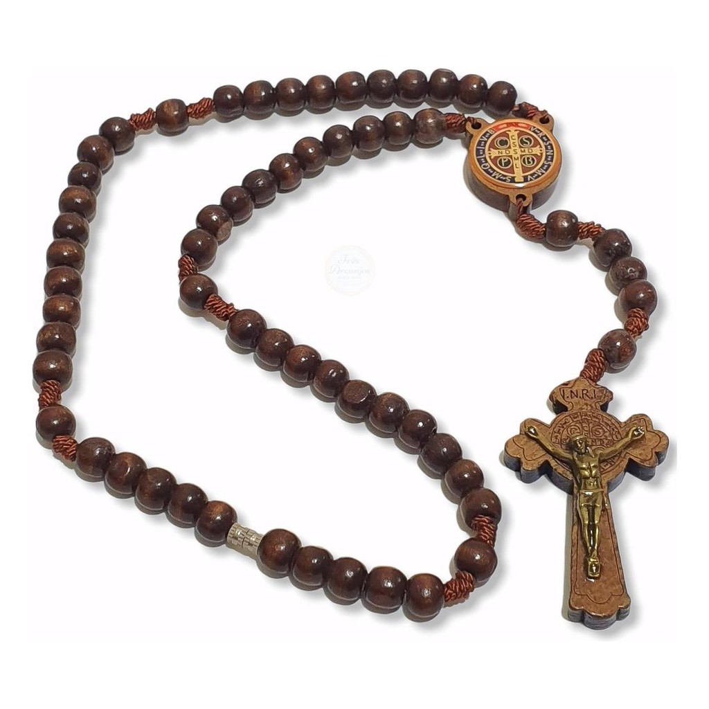 Terço Do São Bento De Pescoço De Madeira Para Rezar em Oferta na Shopee