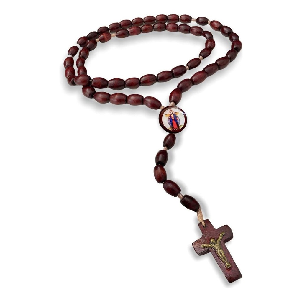 Terço Santa Chagas De Jesus Madeira Mogno 45cm em Oferta na Shopee