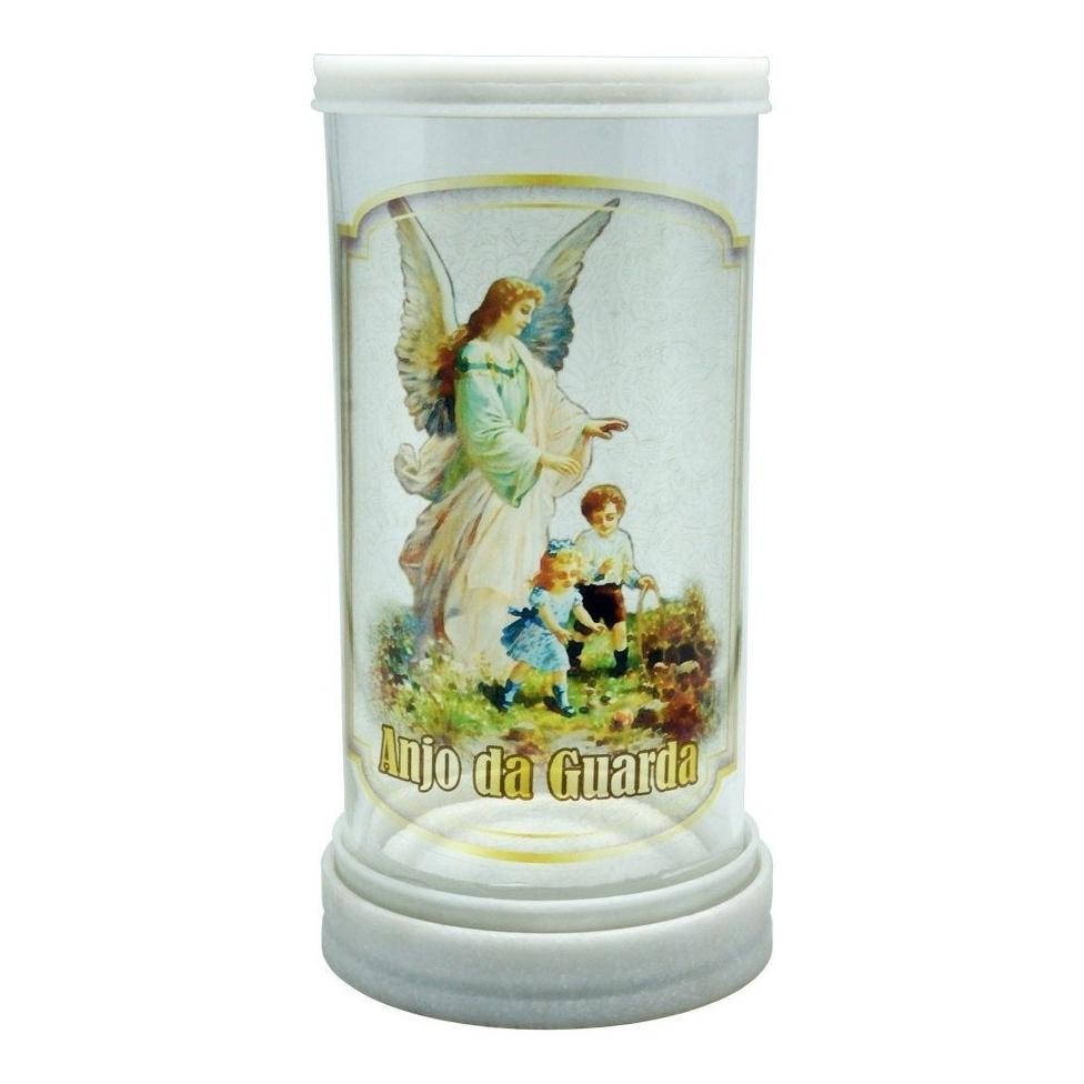 Porta Vela Vidro E Mármore Anjo Da Guarda 18cm