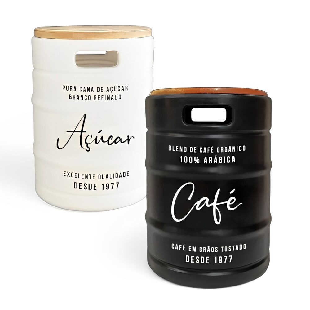 Kit de Banco / Banqueta / Banquinho Barril de Café e Açúcar Tampo Madeira Decoração Criativa