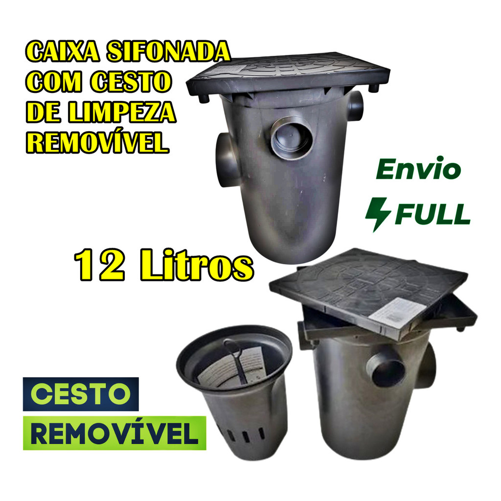 Caixa Coletora Gordura Cesto Tampa TAF 12 L Limpeza Preto