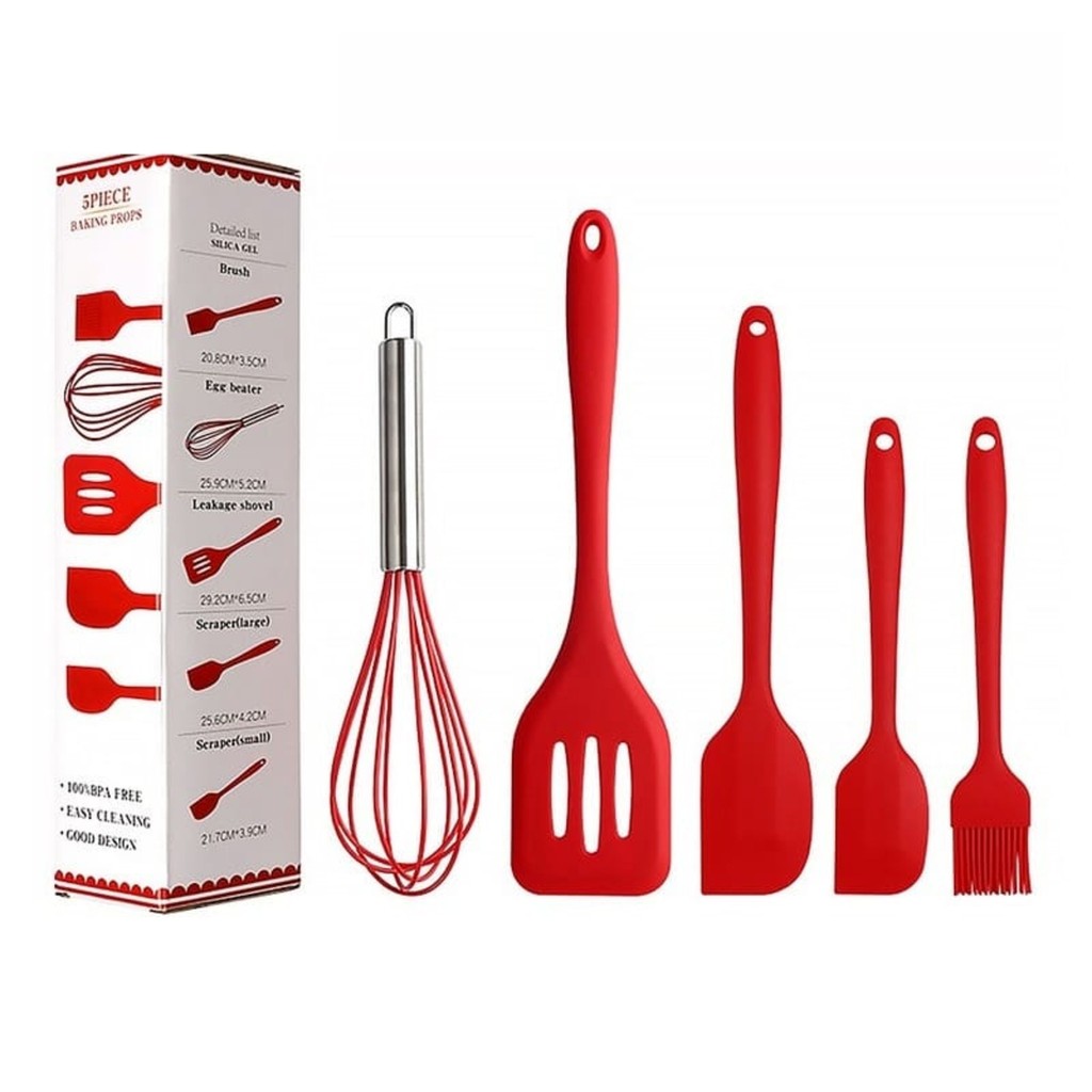 Kit 5 Peças de Utensílios de Silicone - Conjunto Culinário com Espátula, Pincel e Fouet (Fuê)