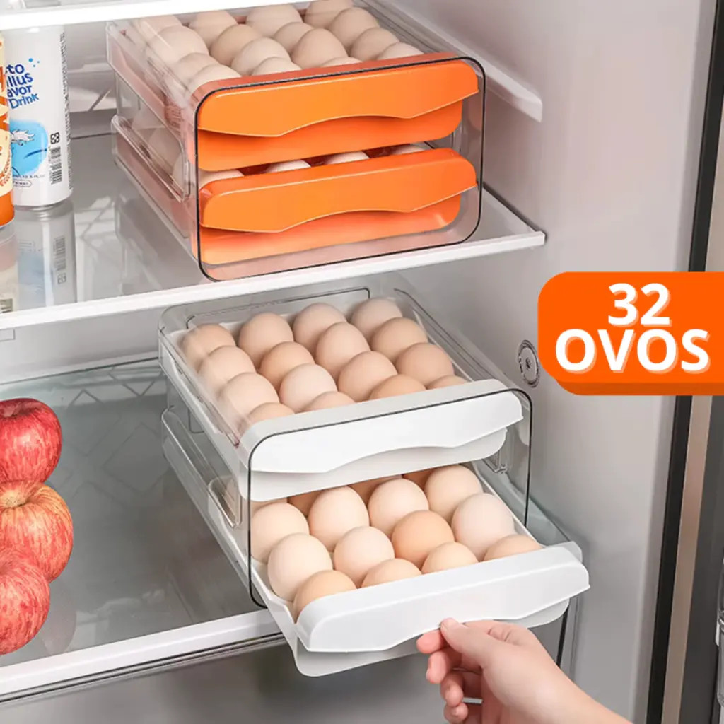 Organizador Porta Ovos Gaveteiro com 2 Andares - Capacidade para 32 Ovos