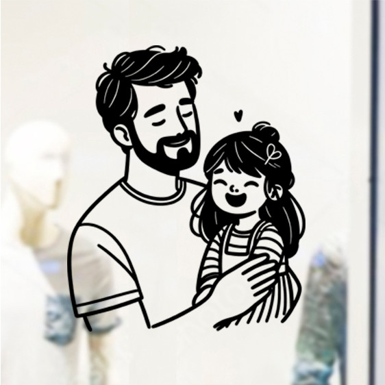 Adesivo Vitrine De Loja Dia Dos Pais Pai e Filha Felizes