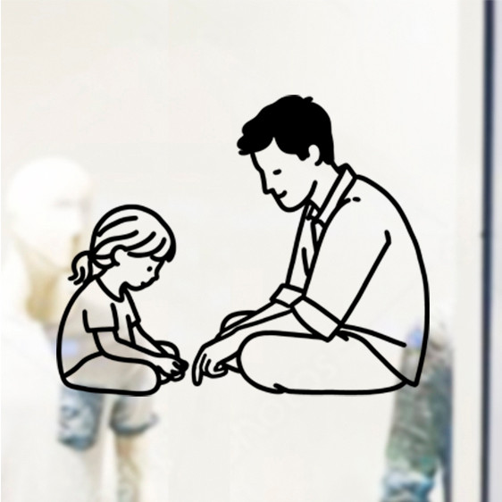 Adesivo Vitrine De Loja Dia Dos Pais Pai e Filha Sentados