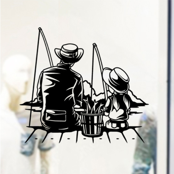 Adesivo Vitrine De Loja Dia Dos Pais Pai e Filha Pescando