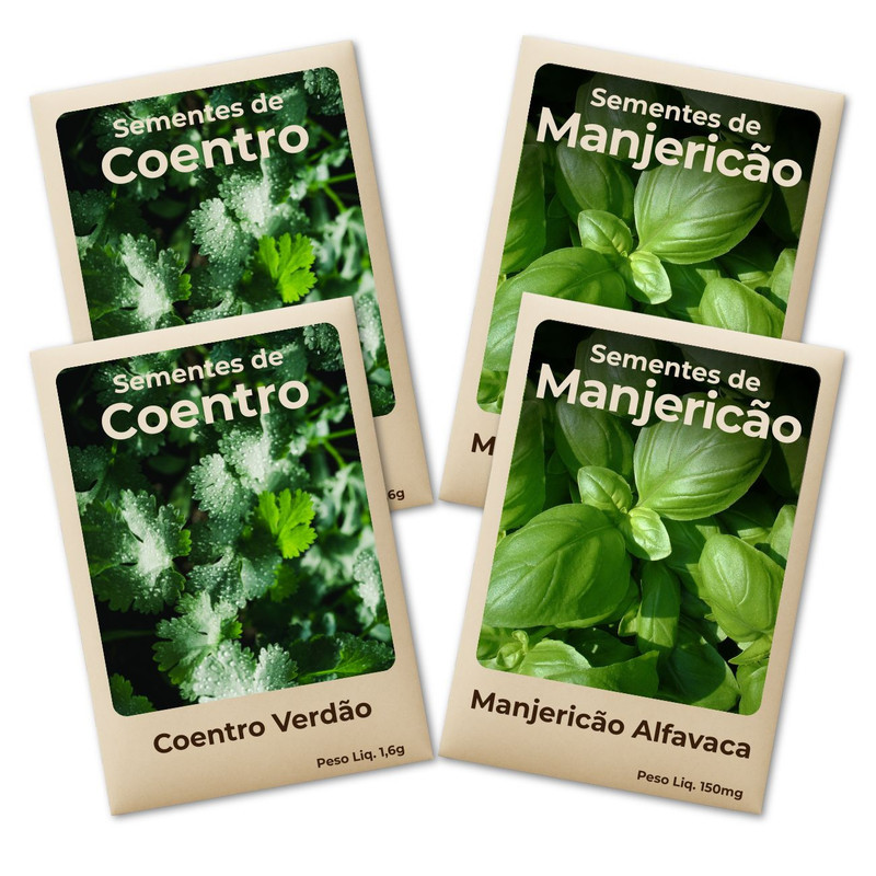 Sementes-Manjericão Coentro Plante o Ano Todo Cultivo Fácil e Produtivo -Combo 4 Pct