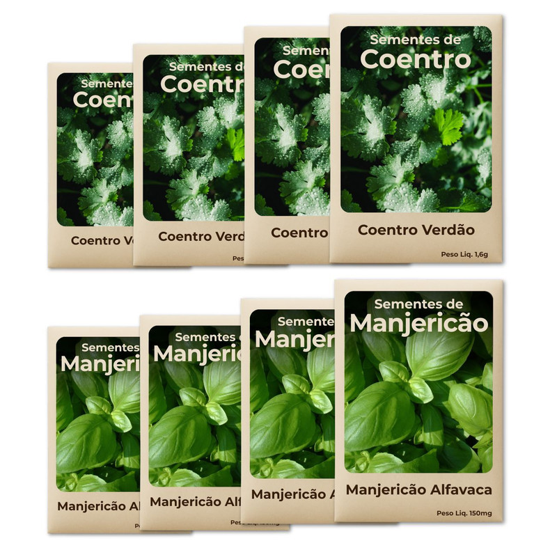 Sementes Coentro-Manjericão Plante o Ano Todo Cultivo Fácil e Produtivo -Kit 8 Pct