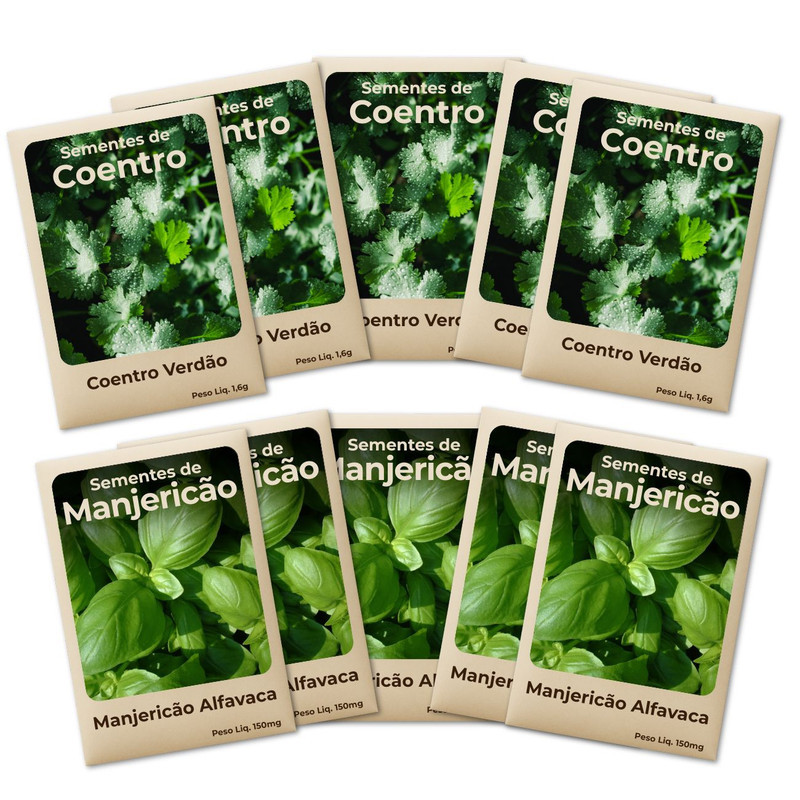 Sementes-Manjericão Coentro Plante o Ano Todo Cultivo Fácil e Produtivo -Combo 8 Pct