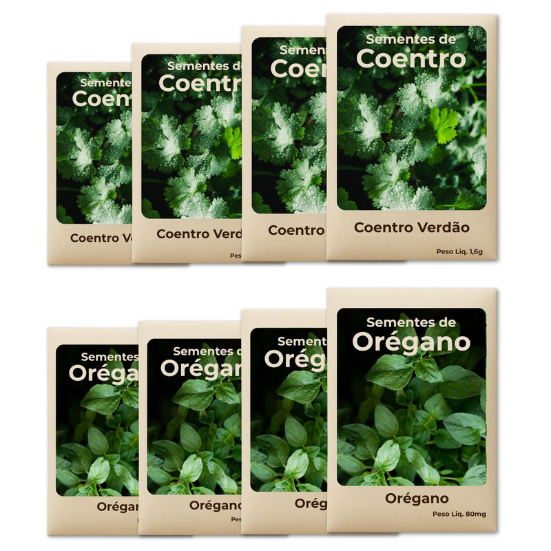 Sementes Coentro-Orégano Plante o Ano Todo Cultivo Fácil e Produtivo -Kit 8 Pct