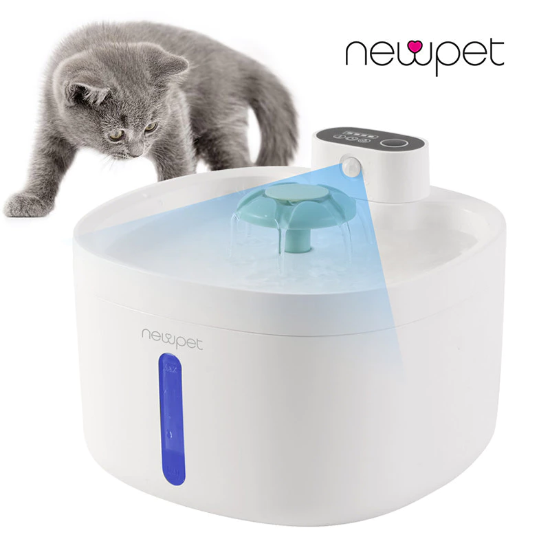 Newpet Bebedouro Fonte de Água Elevado Automático Com Filtro 3 Estágios Para Pet Cachorro Gato com Sensor e Filtro 2.6L
