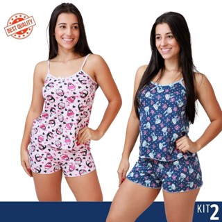 Kit 2 Pijama Conjunto  Short Doll Baby Doll Feminino Estampado em Oferta na Shopee
