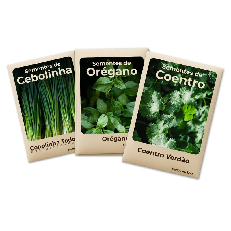 Semente Orégano Cebolinha Coentro Variedade Selecionada Cultivo Fácil e Produtivo -Combo 3 Pct