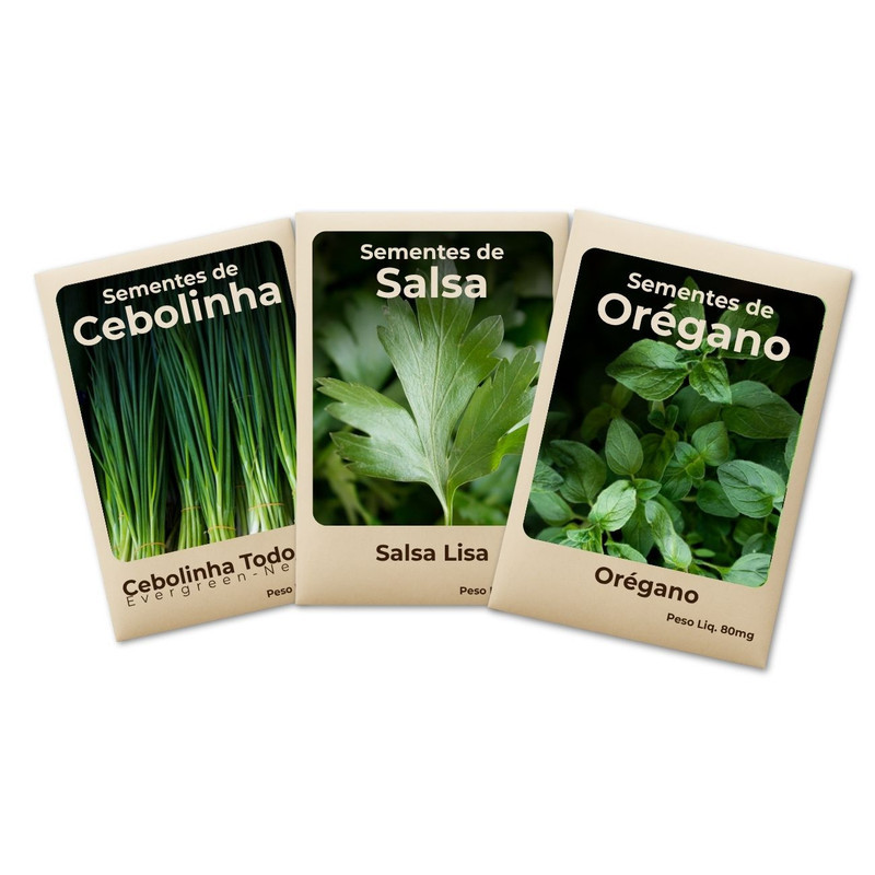 Semente Orégano Cebolinha Salsa Variedade Selecionada Cultivo Fácil e Produtivo -Combo 3 Pct