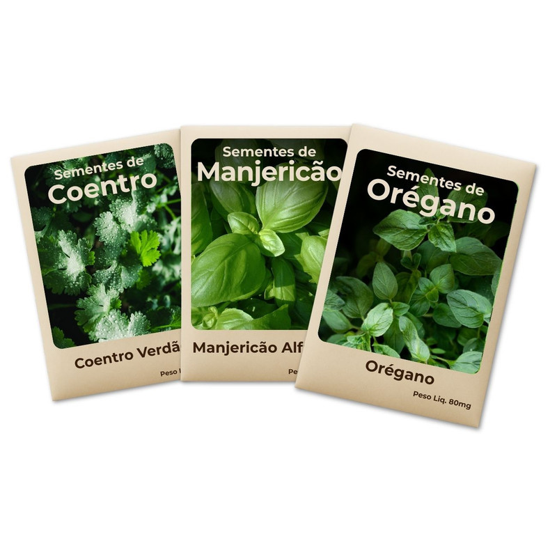 Semente Coentro Manjericão Orégano Variedade Selecionada Cultivo Fácil e Produtivo -Combo 3 Pct