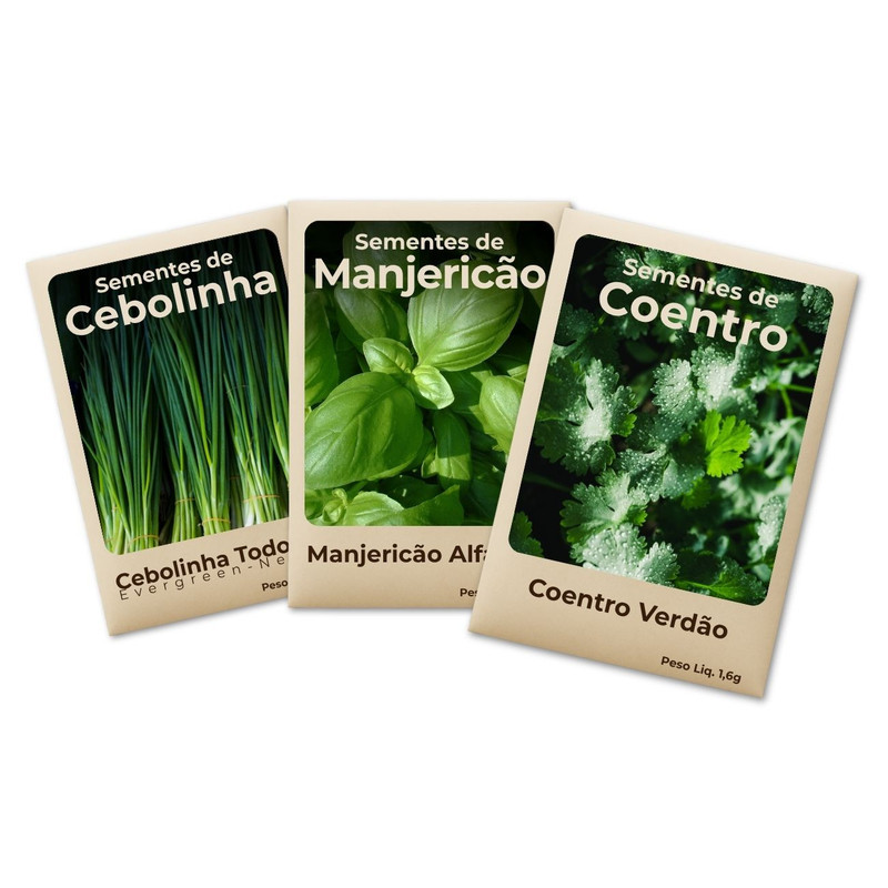 Semente Cebolinha-Coentro-Manjericão Alta Germinação Cultivo Fácil e Produtivo -Combo 3 Pct