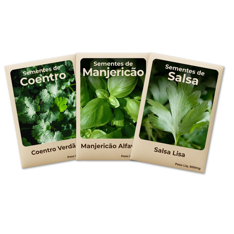 Semente Manjericão Salsa e Coentro Alta Germinação Cultivo Fácil e Produtivo -Kit 3 Pct