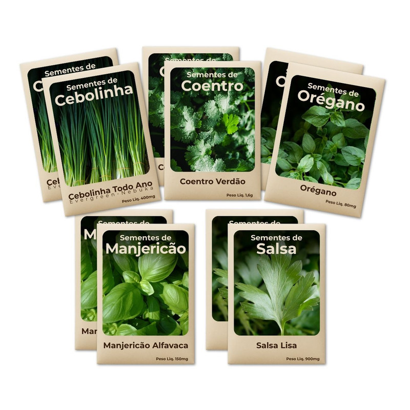 Semente Coentro Orégano Manjericão Salsa Cebolinha Qualidade Premium Cultivo Rápido Kit 10 Pct
