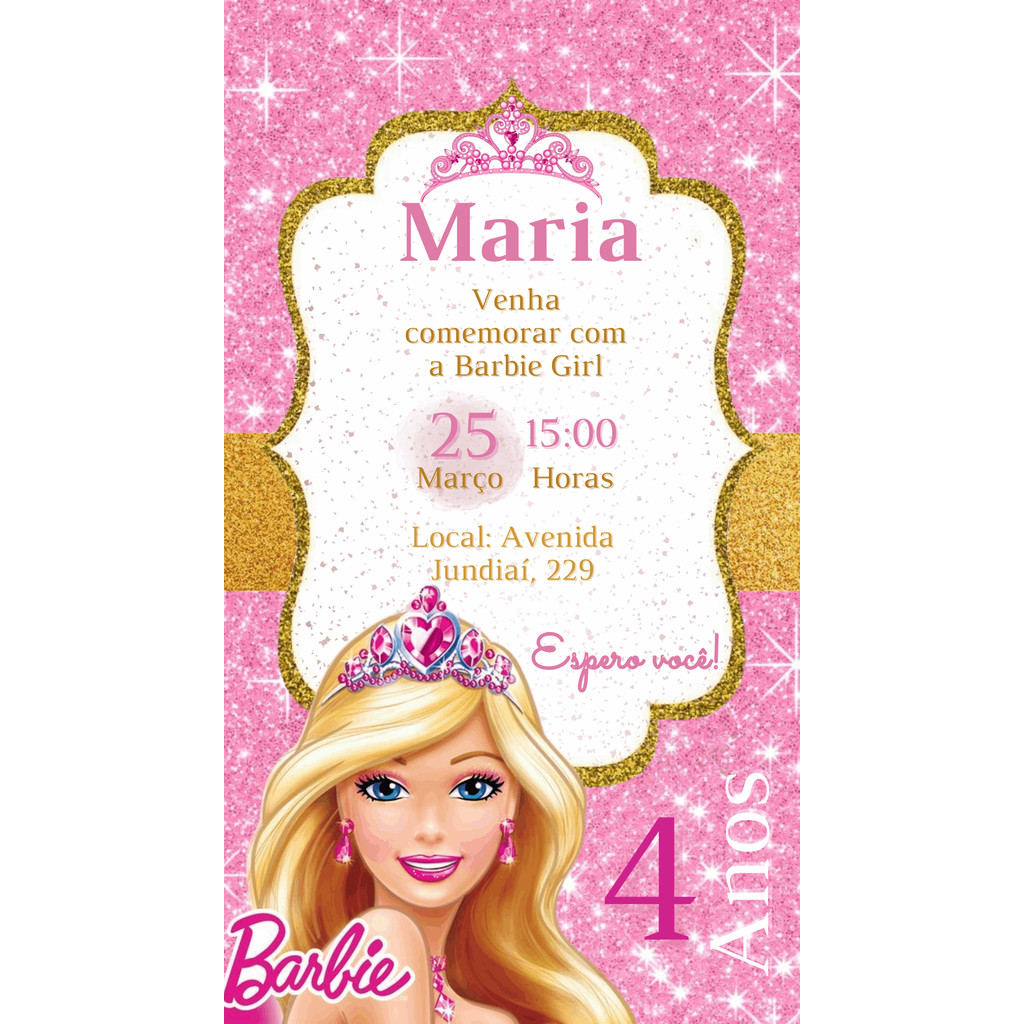 Kit 20 convites  de aniversário personalizado Barbie
