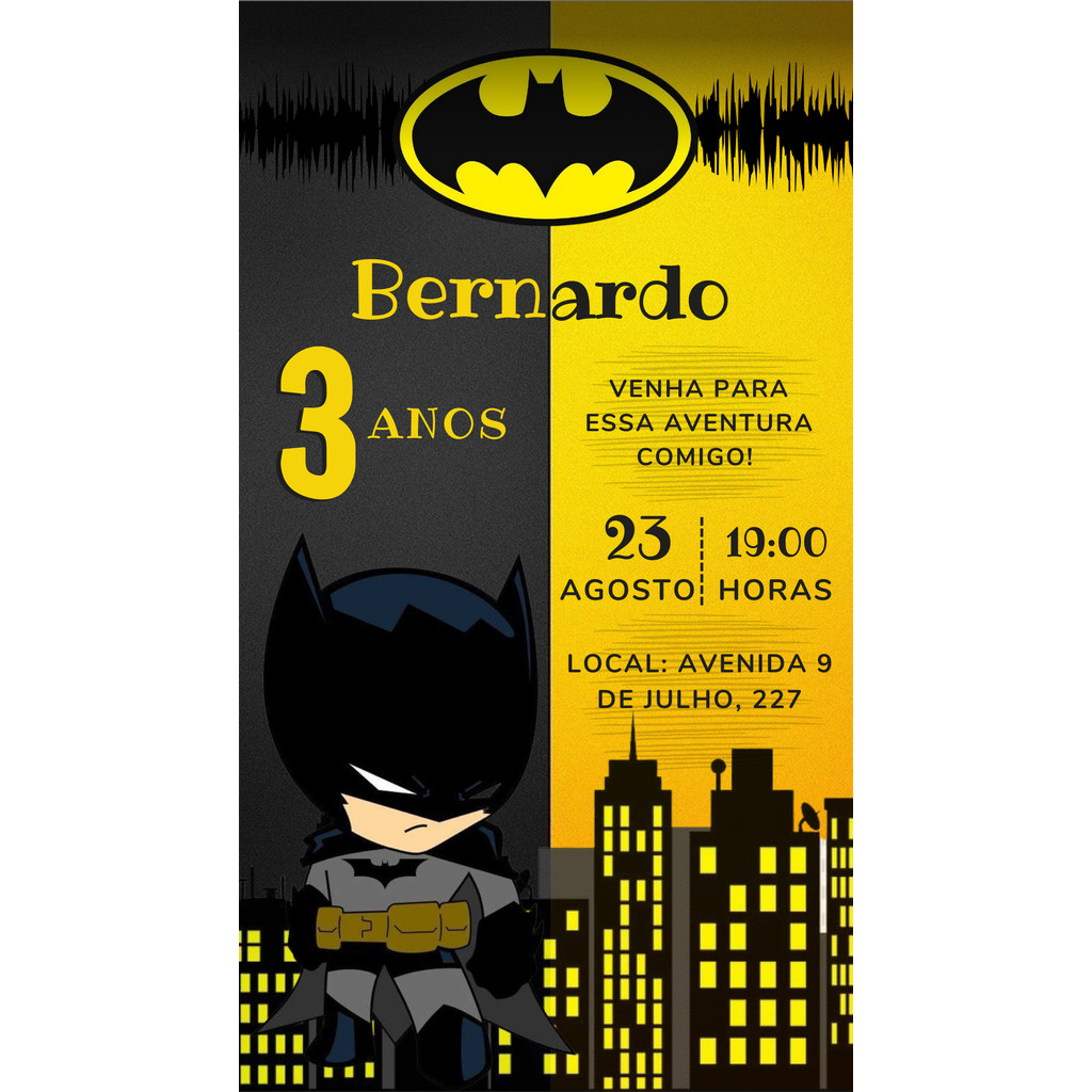 Kit 20 convites  de aniversário personalizado Batman 01 Mod 04