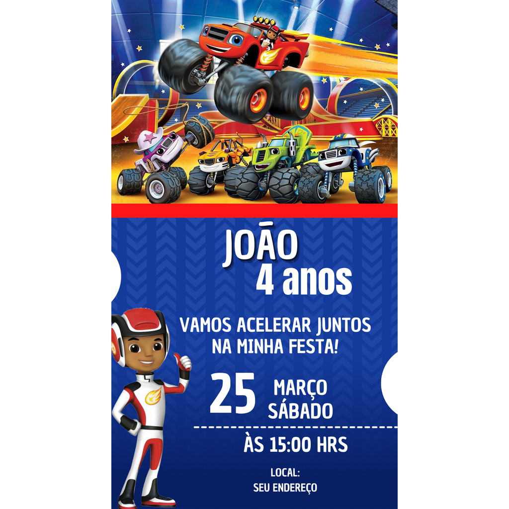 Kit 20 convites  de aniversário personalizado Blaze monster
