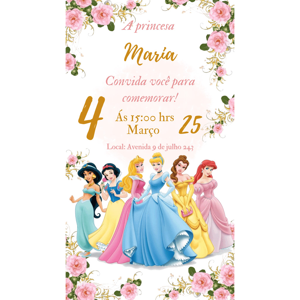 Kit 20 convites  de aniversário personalizado Princesas
