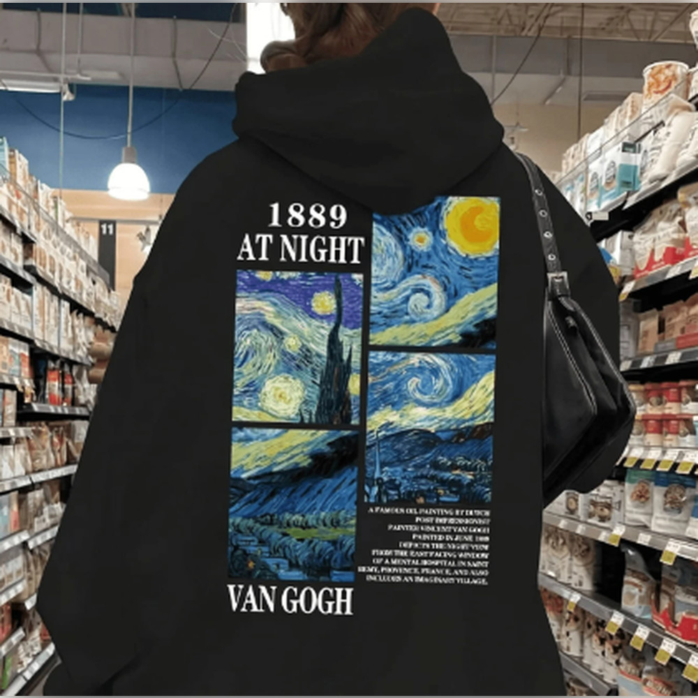 Moletom 100% Algodão Canguru Blusão Com Capuz Para Frio Unissex Van Gogh Vintage 1889 Blusa Para Inverno