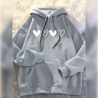 Moleton feminino com capuz flanelado cangurú confortavél desenho coração fofo casual
