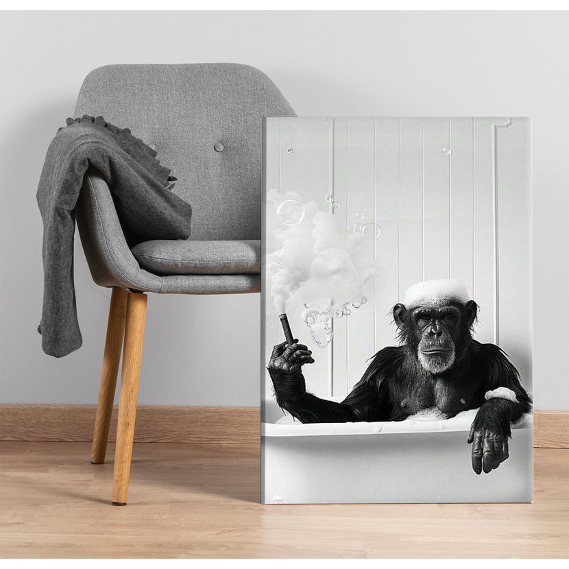 🟢 Quadro Macaco na Banheira com Charuto - Decoração Divertida e Irreverente para Banheiro e Sala
