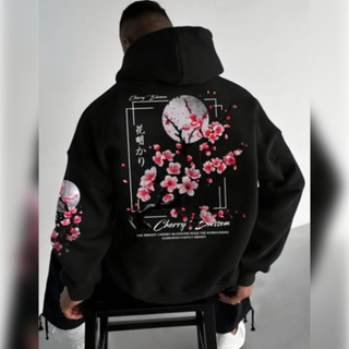 Moletom Masculino com Estampa de Flor de Cerejeira - Pulôver Casual Aconchegante com Forro de Fleece e Bolsos, Caimento