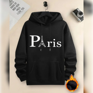 Moletom Casual Masculino com Estampa da Torre Eiffel de Paris - Manga Longa, 100% Poliéster, com Bolso Canguru