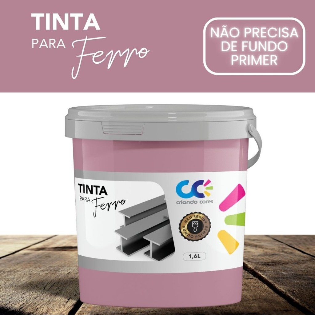 Tinta para Ferro Rosa Cristal 1,6 Kg Pintar Porta Grade e Portão Alta Aderência em Promoção