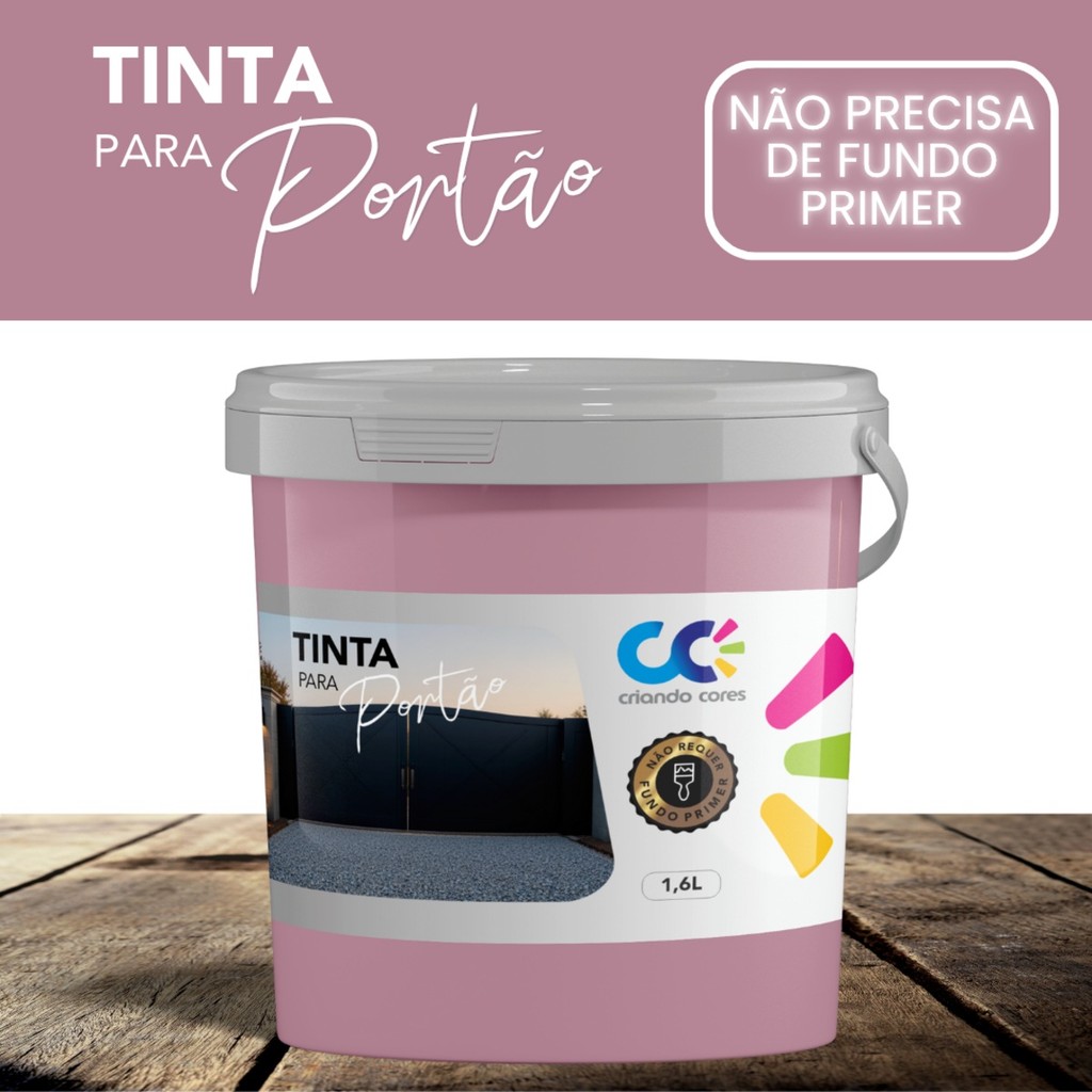 Tinta para Portão Rosa Cristal 1,6 Kg Pintar Portão de Ferro Madeira Metal Galvanizado PVC