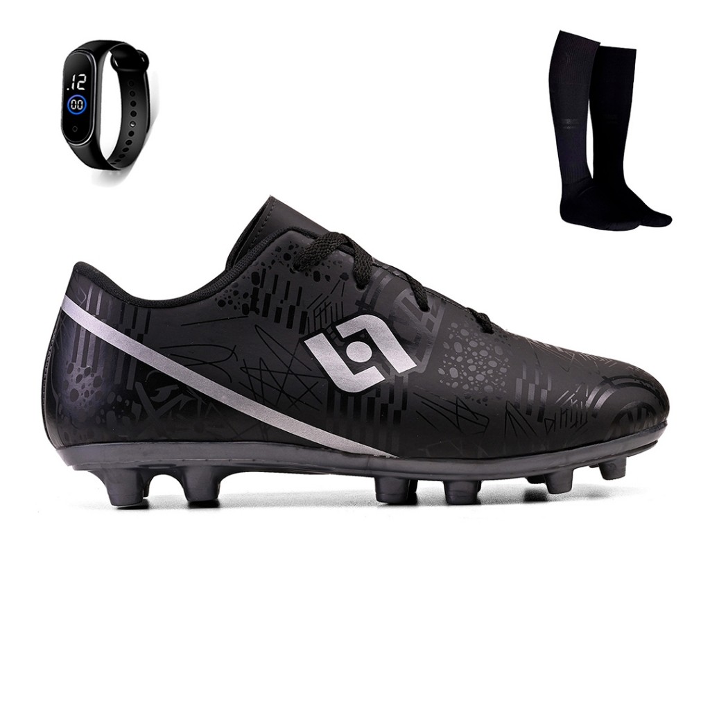 Kit Chuteira Infantil Costurada Futebol Campo Trava Light + Meiao e Relogio em Oferta na Shopee