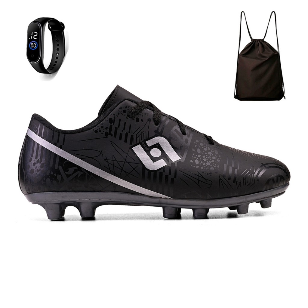 Kit Chuteira Infantil Costurada Futebol Campo Trava Light + Mochila e Relogio
